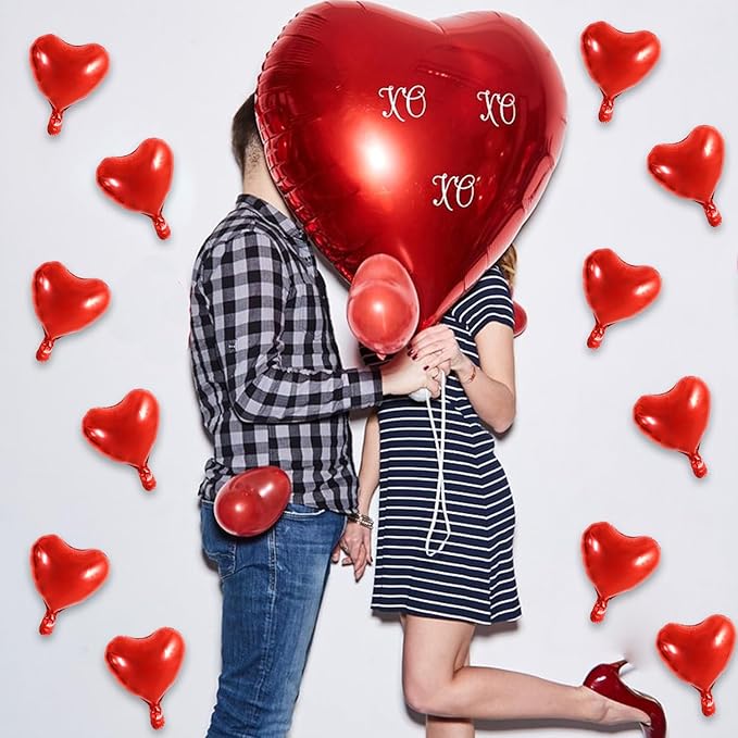 TONIFUL 30Pcs 10 Inch Red Heart Balloons Valentine’s Day Heart Shape Foil Mylar Balloons Decoration for Romantic Valentine's Day Wedding Bridal Shower Anniversary Engagement Party Supplies