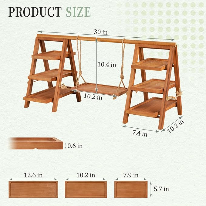 Cupcake Stand, 3 Tier Wood Cupcake Display Stand with Swing, Dessert Table Display Set with Serving Tray for Dessert Display for Party, Wedding, Farmhouse Decor (Brown)