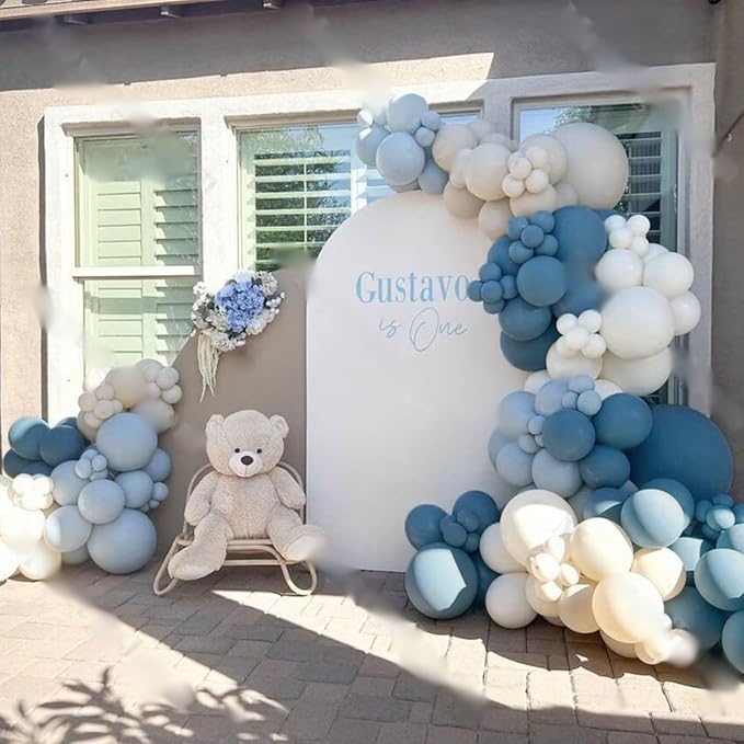 Dusty Blue White Balloons 60 Pcs Dusty Blue White Sand Balloons 12 Inch Neutral Boho Slate Blue Cream Beige Apricot Nude Brown Balloon for Boys Men Bear Bridal Baby Shower Birthday Party Decorations