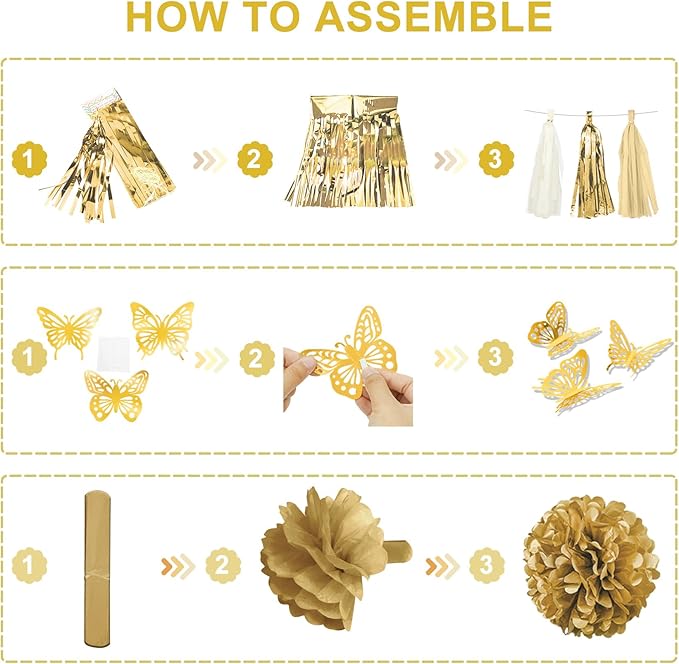 White and Gold Birthday Party Decorations Kit for Women Girls, Gold White Sand Confetti Foil Balloons Happy Birthday Banner Fringe Curtains Butterfly Garland Baptism Communion Supplies