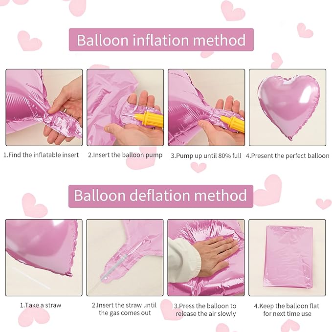 Biapian Pink Foil Heart Balloons, 10PCS Pink Heart Shape Balloons, Valentines Balloons 18inch Pink Love Foil Balloons for Helium Birthday Decorations for Valentines Day, Wedding Party, Anniversary