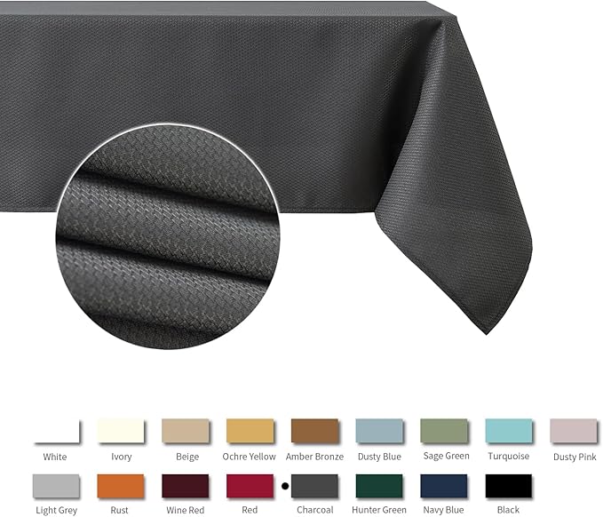 maxmill Rectangle Textured Tablecloth Waterproof Spillproof Wrinkle Free Table Cloth, Kitchen Dining Tabletop Decoration, Fabric Table Cover for Outdoor and Indoor Use, 52 x 70 Inch, Charcoal