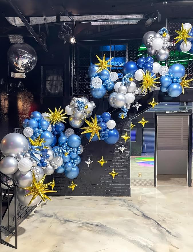 8Pcs Gold Star Balloons, Explosion Star Foil Balloons Huge Magic One-Piece 14-Pointed Mylar Spike Balloon for New Year Christmas Fall Birthday Wedding Graduation Party Decorations