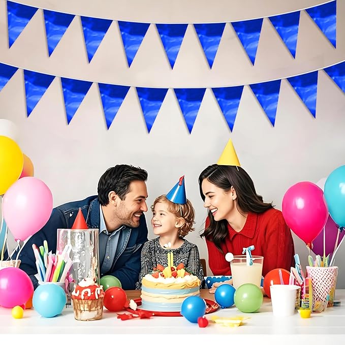 65FT Blue Glitter Triangle Pennant Banner Flag Metallic Bunting Fabric Garland for Christmas Graduation Wedding Engagement Anniversary Bachelorette Birthday Bridal Shower Valentine's Party Supplies