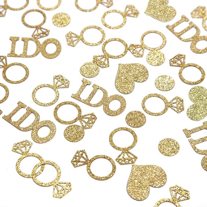 Wedding Confetti, Engagement Confetti for Wedding Shower Decorations, Bridal Shower Confetti for Bridal Shower Decorations, 160 PCS Glitter Gold I DO Confetti for Engagement Table Decorations