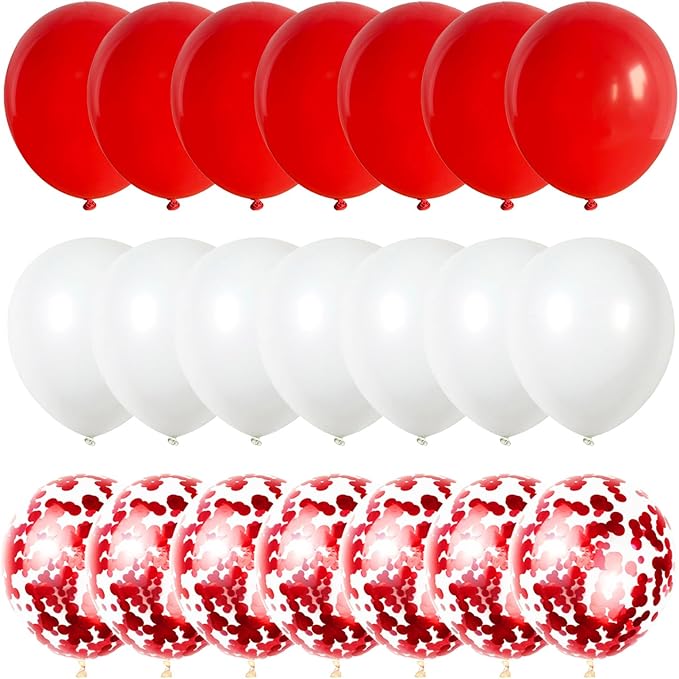 12 Inch Red White Confetti Latex Balloons Set, 35 Pack - Helium Party for Girls Women Birthday Wedding Christmas Valentine's Day Decoration