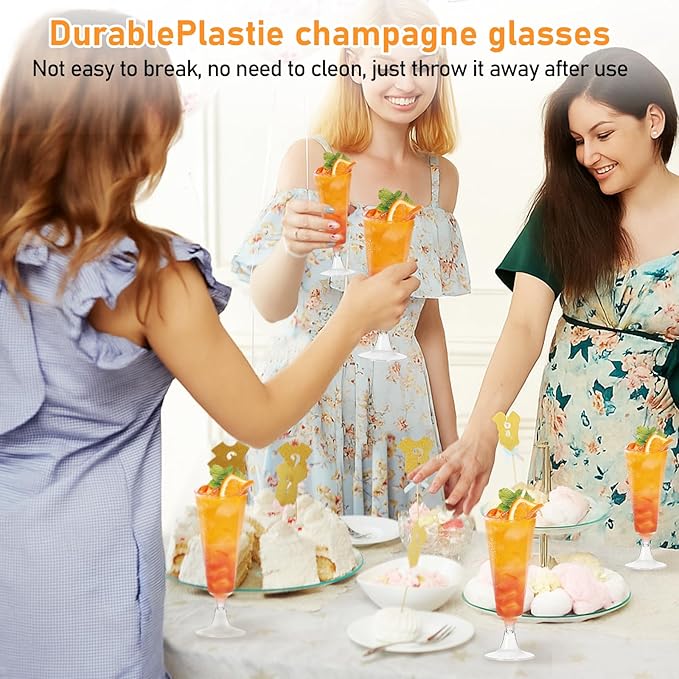 100 Pack Clear Plastic Champagne Flutes, 5 Oz Disposable Champagne Glasses, Unbreakable Acrylic Mimosa Glasses Wedding Cocktail Cups for Engagement Birthday Graduation Party Decorations Supplies