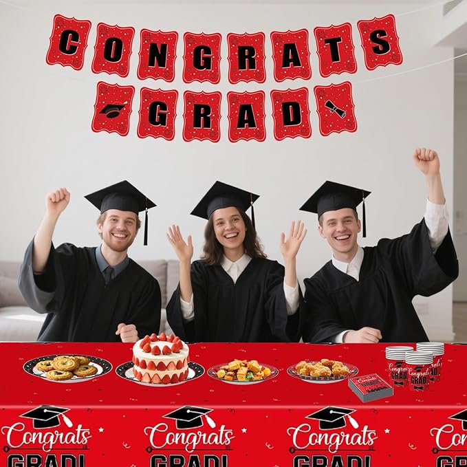126PCS Graduation Party Decorations of Class 2025 - Including Disposable Paper Plates, Congratulation Banner, Tablecloth, Cups & Napkins for graduation party Supplies