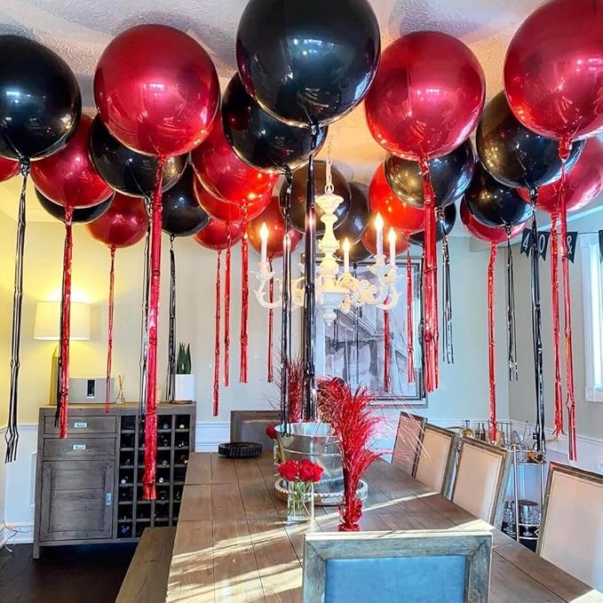 6 Pack Black 22 Inch 4D Foil Balloons Big 360 Degree Round Sephere Mylar Balloons Mirror Finish Metallic Balloons for Wedding,Birthday,Bachelorette,Baby Shower Decorations Party Supplies
