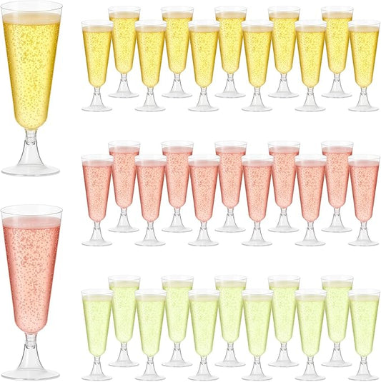 100 Pack Clear Plastic Champagne Flutes, 5 Oz Disposable Champagne Glasses, Unbreakable Acrylic Mimosa Glasses Wedding Cocktail Cups for Engagement Birthday Graduation Party Decorations Supplies