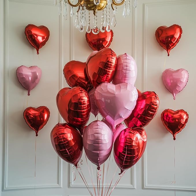 Pink Red Heart Balloons, 19PCS Light Pink and Red Heart Shape Balloon, 18Inch with 10Inch Pink Helium Foil Love Balloon for Birthday Bridal Engagement Wedding Valentine Party Decorations