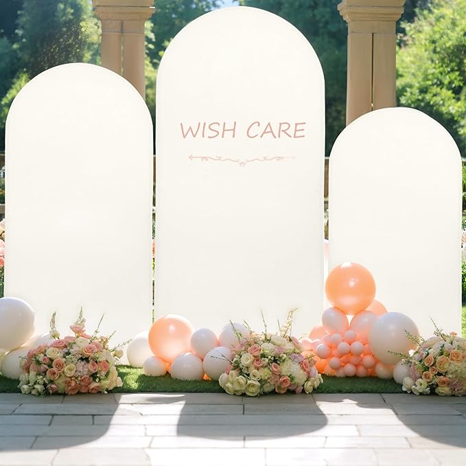 (7.2FT, 6.6FT, 6FT) Wedding Arch Cover Set of 3 Beige Spandex Fitted Arch Cover for Round Top Chiara Backdrop Stand Covers for Birthday Party Banquet Photo Background Decoration