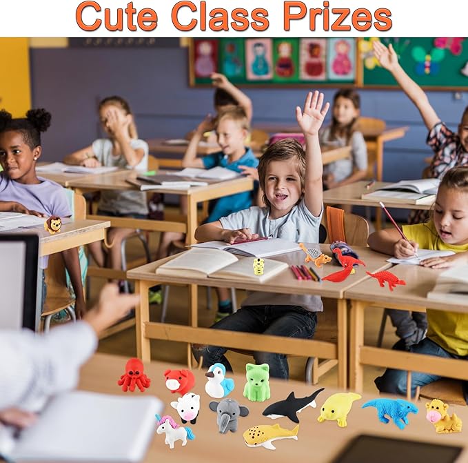 80Pcs Animal Erasers Kids Desk Pets Pencil Erasers 3D Puzzle Eraser Bulk Fun Cute Mini Animal Eraser Toys for Classroom Rewards, Game Prizes, Treasure Box, Easter Egg Fillers