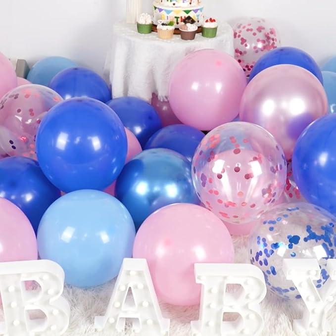 Paready Pink and Blue Balloon Set - 50Pcs 12 Inch Pastel Confetti, Royal and Metallic Balloons for Kids Girls Birthday, Baby Shower, Gender Reveal Supplies