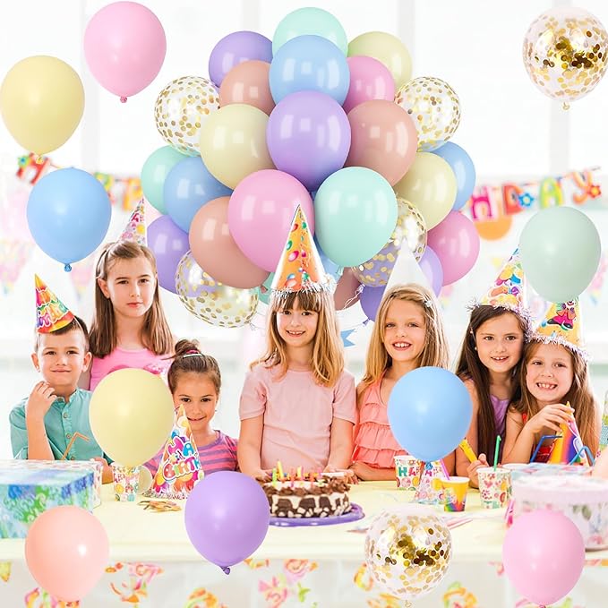 Pastel Balloons 12 Inch Pastel Rainbow Balloons 35Pcs Multicolor Colorful Macaron and Gold Confetti Balloon Set for Girls Easter Engagement Wedding Anniversary Baby Shower Birthday Party Decorations