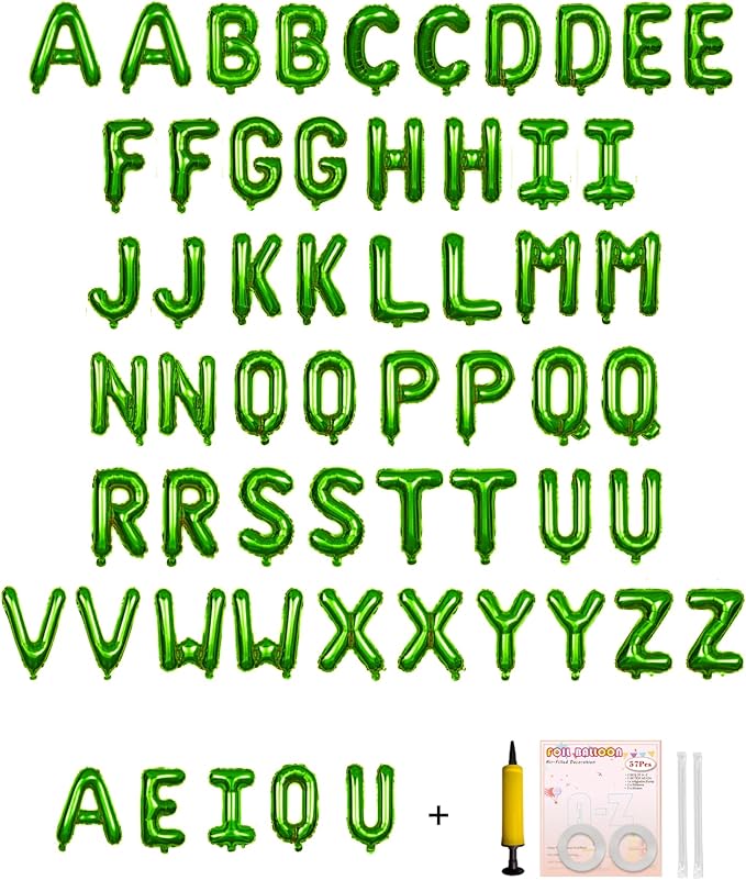 58 PCS Letter Balloons Alphabet Letters 2 Sets A- Z & 1 Sets AEIOU 16 - Inch Mylar Foil Balloons Set for Wedding/Birthdays/Annivs/Grads party Decoration Banner Custom Phrase (green)