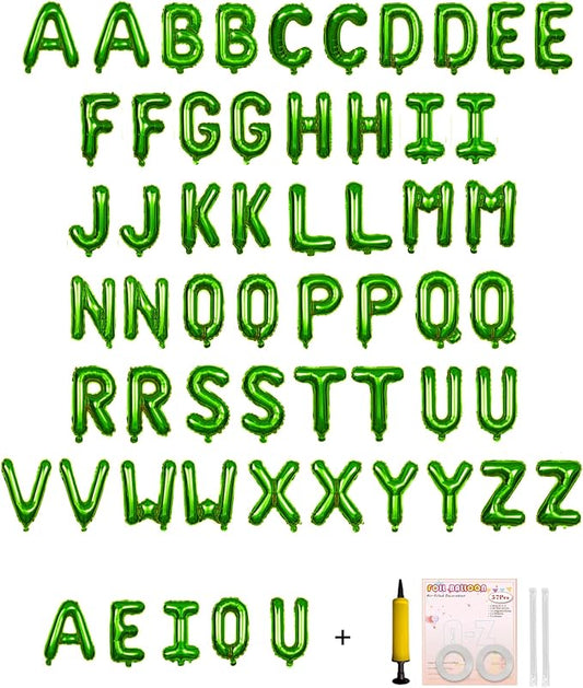 58 PCS Letter Balloons Alphabet Letters 2 Sets A- Z & 1 Sets AEIOU 16 - Inch Mylar Foil Balloons Set for Wedding/Birthdays/Annivs/Grads party Decoration Banner Custom Phrase (green)
