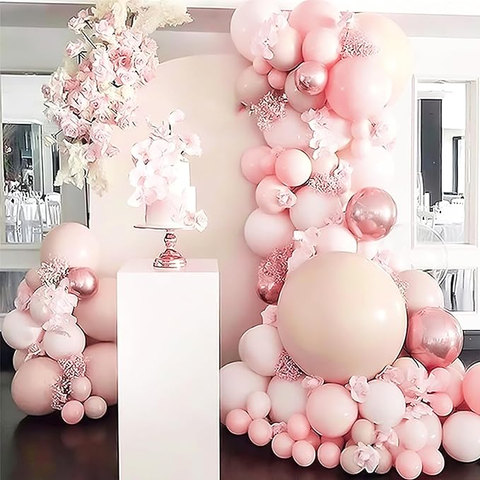 PartyWoo Pale Pink Balloons 100pcs Different Sizes of 18 12 10 5 Inch Light Pastel Baby Pink Balloon Arch Kit for Engagement Bachelorette Baby Shower Easter Birthday Party Decorations Pink-Q01