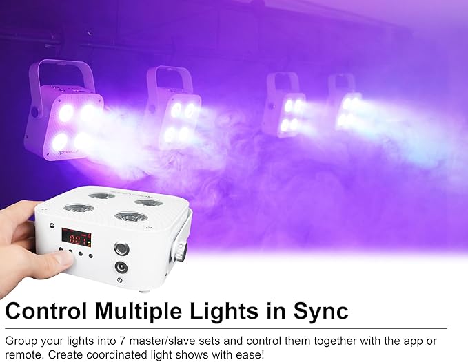 Rockville Mini IR4 White LED Wash Light, RGBWA+UV, Compact, App Control, LCD, Wireless DMX, Remote, Rechargeable, Perfect for DJ & Event Lighting