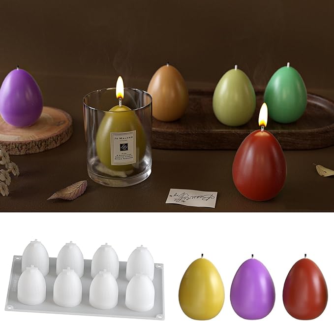 Silicone Molds for Candle Making, 8-Cavity Easter Egg Candle Molds for Scented Candles & Wax Melts - Reusable DIY Mold for Home Decor, Holiday Party Favors