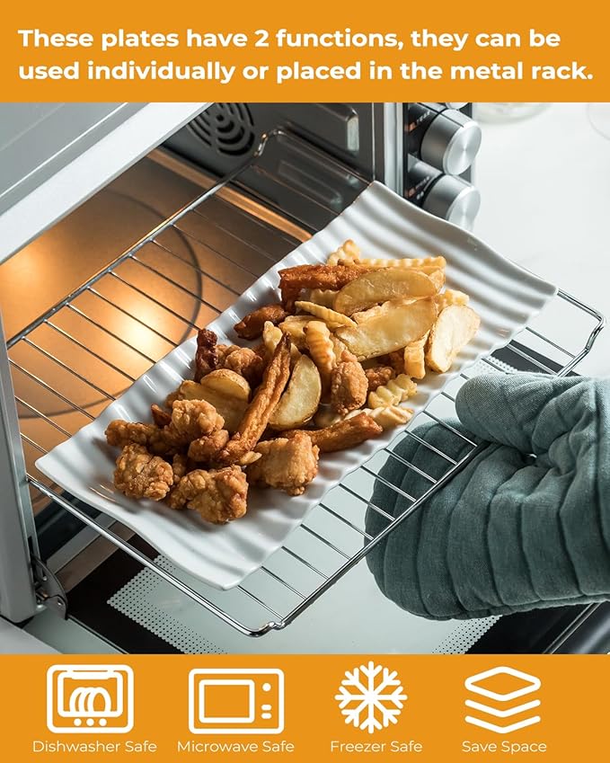 LAUCHUH 3 Tier Trays Stand, Porcelain Serving Trays Collapsible Sturdier Stand Serving Platters Dessert Table Display Set for Indoor Party, Entertaining, Thanksgiving, Christmas, Gold, 12.2 Inch