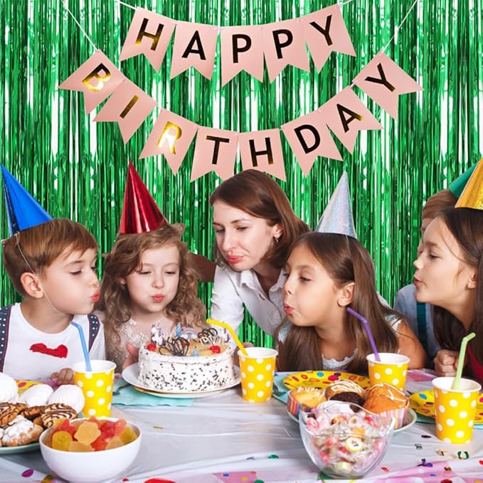 10 Pack Foil Curtain Backdrop Green Metallic Tinsel Foil Fringe Curtains Photo Booth Props for Birthday Wedding Engagement Baby Shower Bachelorette Christmas Holiday Celebration Party