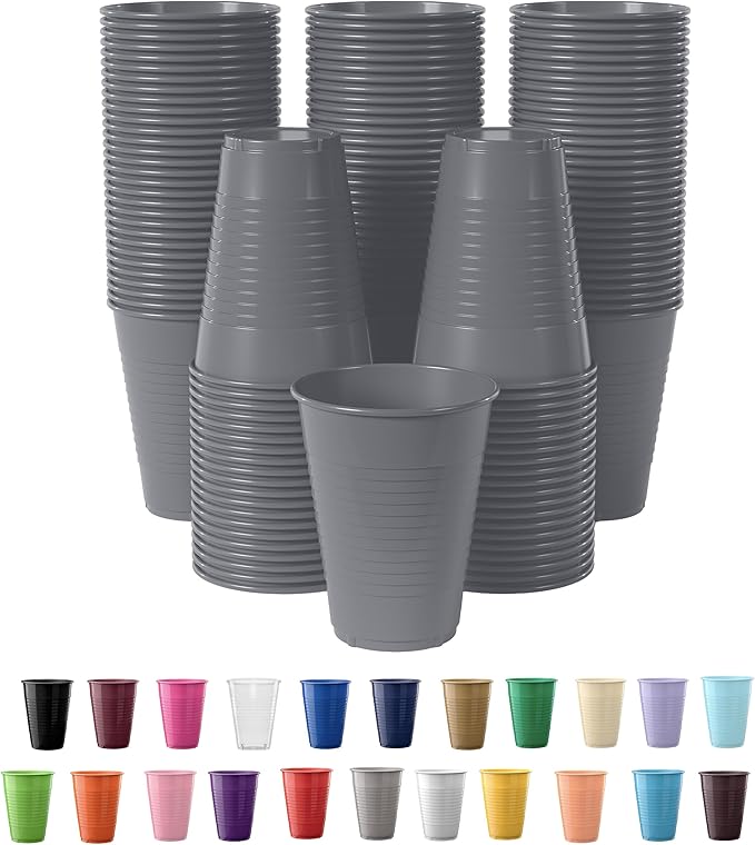 Exquisite Party Solids 12 Oz Silver Plastic Cups For Party Supplies 50 Pack | Silver Disposable Cups Plastic | Disposable Drinkware For Parties, Events & Everyday