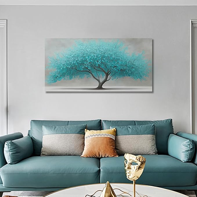 Tree of Life Wall Art for Living Room Bedroom Teal Blue Nature Print Picture Painting Large Framed Wall Decor for Bathroom Office Modern Home Botanical Landscape Wall Decorations Artwork Size 20x40 Ready to Hang