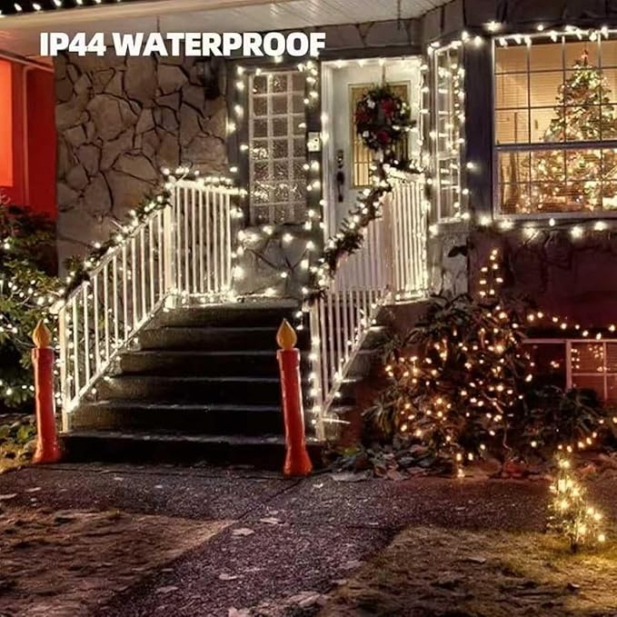 Christmas Lights 100 Counts, Indoor Outdoor,White Wire Connectable of Lighting String Warm White,Decorations for Holiday, Party,Festival,Christmas String Lights (White-Clear)