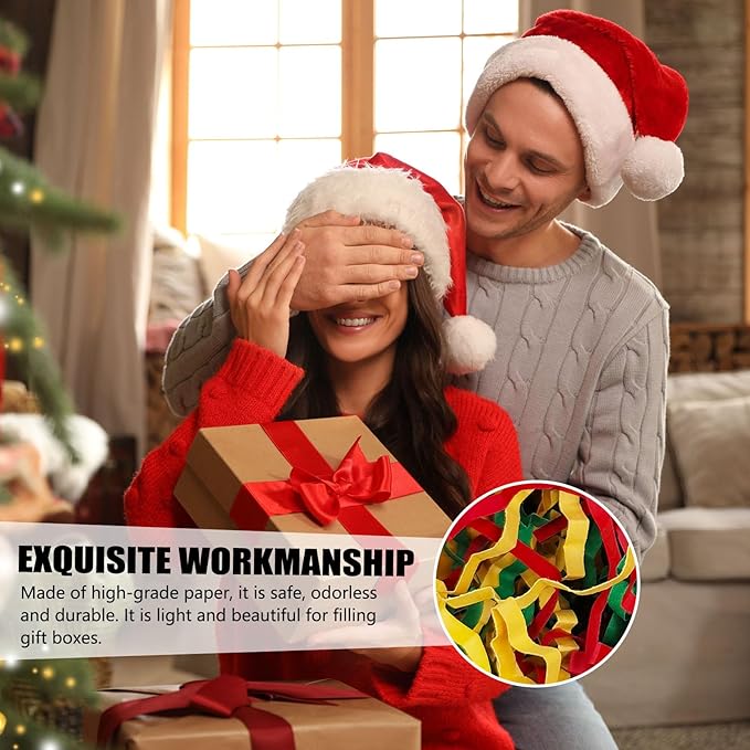 1 LB Red Geen Gold Crinkle Cut Paper Shred Filler Great for Gift Wrapping, Basket Filling, Birthday, Wedding, Halloween, Thanksgiving, Christmas Day, New Year Party Decorations Filling Supplies