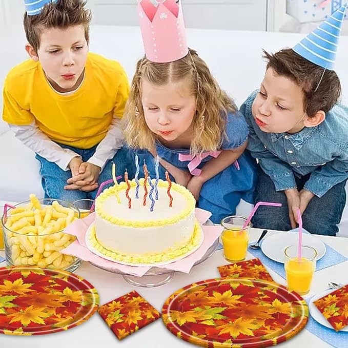 40Pcs Fall Birthday Party Decorations Disposable Autumn October Tableware Set Decor Orange Falling Maple Leaves Birthday Plates and Napkins Supplies Fall Decorations Thanksgiving Party Decorations