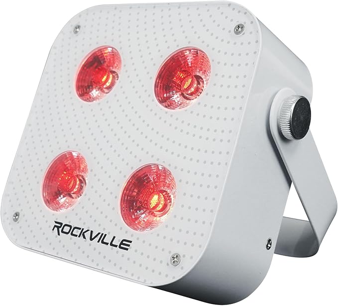 Rockville Mini IR4 White LED Wash Light, RGBWA+UV, Compact, App Control, LCD, Wireless DMX, Remote, Rechargeable, Perfect for DJ & Event Lighting