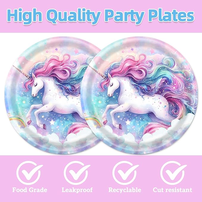 40Pcs Unicorn Birthday Party Decorations Unicorn Plates and Napkins Baby Shower Party Supplies Set for 20 Guests