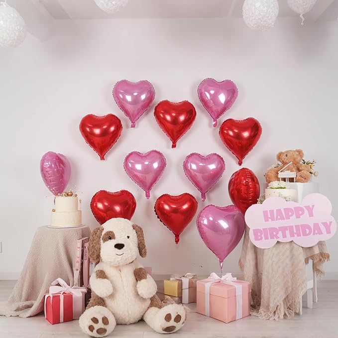 Pink Red Heart Balloons,12Pcs 18 Inch Light Pink Foil Love Heart Shaped Balloons for Valentines Day Birthday Wedding Engagement Anniversary Party Graduation Baby Shower Decorations