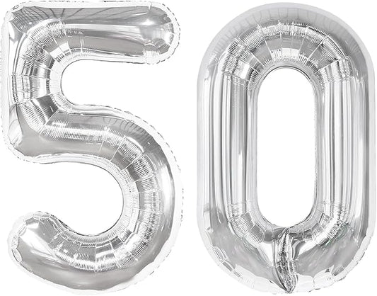 Silver Number 50 Balloon 40 Inch, 50th Birthday Party Decorations for Children, Giant 50 Foil Balloon for Party Supplies