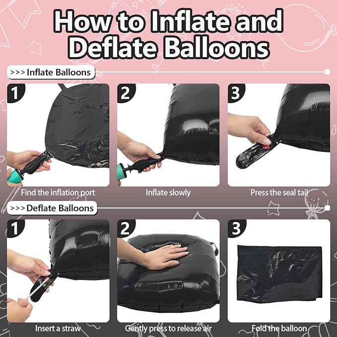 NISOCY 25PCS Black and Pearl Pink Square Foil Balloons Wall Backdrop Double Sided Black and Pearl Pink Balloons Arch Kit for Birthday Party Anniversary Wedding Baby Shower Decorations