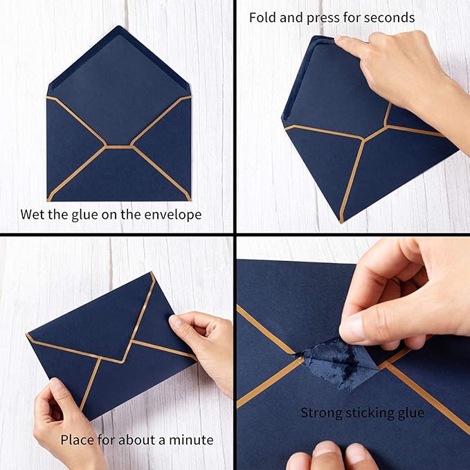 100 Pack Navy Blue A7 Envelopes 5 x 7 Card Envelopes V Flap with Gold Border for Office, Wedding Gift Cards, Invitations, Graduation, Baby Shower, Parties (5.32 x 7.28 Inches, Navy Blue)
