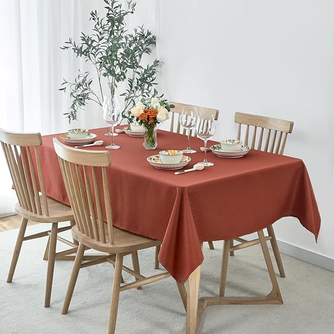 maxmill Rectangle Weaved Design Tablecloth Waterproof Spillproof Wrinkle Free Fall Table Cloth, Kitchen Dining Room Thanksgiving Decoration Table Cover Halloween Party, 52 x 70 Inch, Rustic Brick