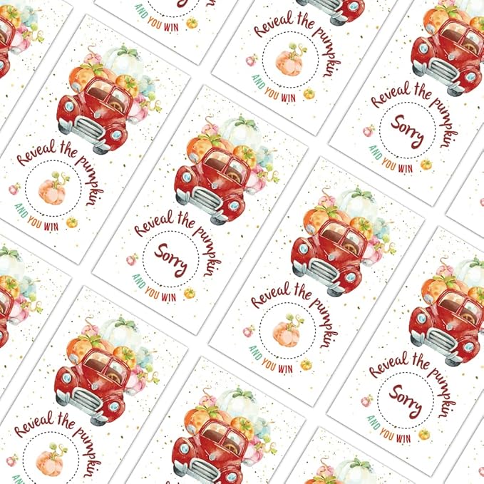 REWIDPARTY Thanksgiving Party Game Scratch Off Cards（32 PCS） Pumpkin Truck Scratch Off Cards Funny Thanksgiving Raffle Tickets Prizes for Family Kids Adults Harvest Pumpkin Party Game Supplies