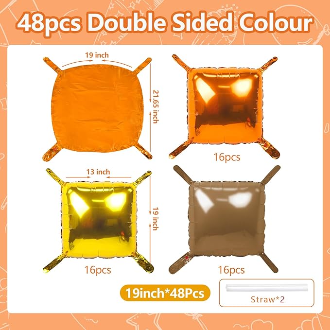 NISOCY 48PCS Orange Gold Brown Square Foil Balloons Wall Backdrop Metallic Autumn Fall Balloons Arch Kit for Thanksgiving Friendsgiving Birthday Halloween Baby Shower Fall Color Party Decorations