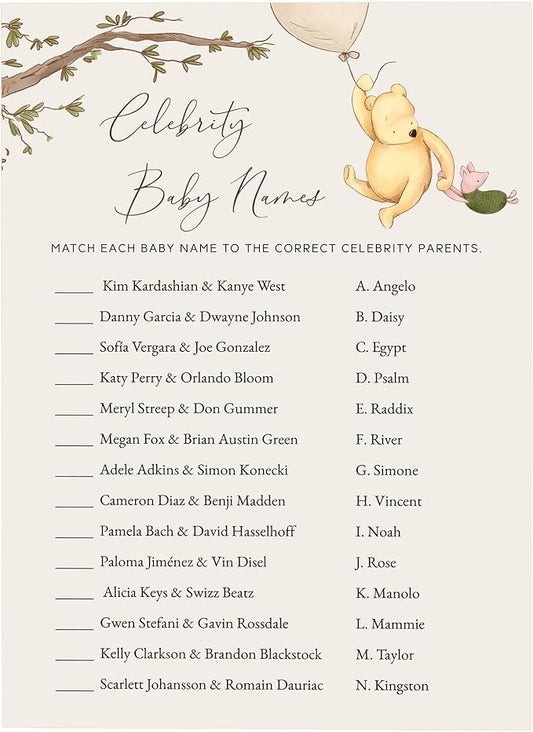 Winnie Baby Shower Games, Celebrity Baby Names, Baby Shower Game Cards, Set of 30, Winnie The Pooh Party Favors, Baby Shower Party Games Supplies & Activities, Baby Shower Decorations