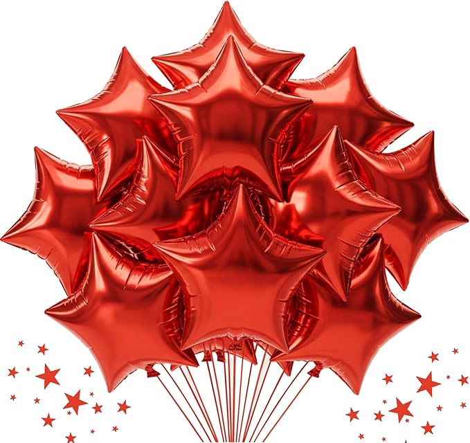 TONIFUL 30Pcs 18 Inch Large Red Star Shape Foil Balloons Big Red Stars Helium Mylar Ballons for Birthday Wedding Baby Shower Anniversary Engagement Party Decorations Supplies
