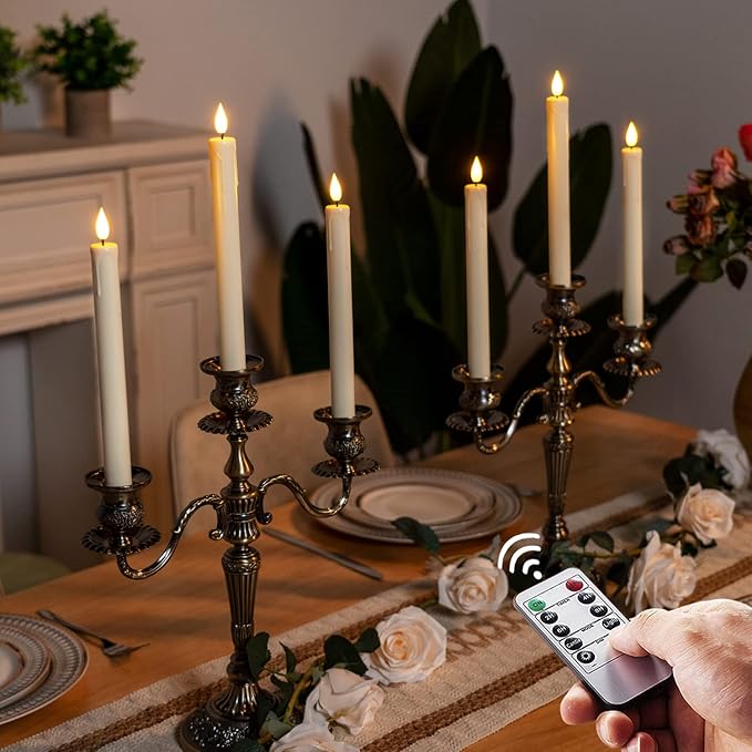 Homemory 48 Pcs Plastic Flameless Taper Candles with Remote Timer Dimmer, Taper Candles Battery Operated with Flickering Light, Ivory Led Candlesticks for Wedding Party Holiday Decoration 9.6 Inches