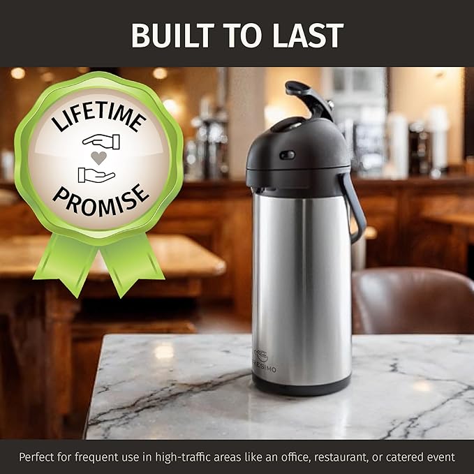 Cresimo Coffee Carafe for Keeping Hot 102oz Airpot Coffee Dispenser with Pump & Stainless Steel Table Tent Signs - 3L Airpots for Hot Beverages - Easy-to-use Insulated Coffee Carafe & Beverage Labels