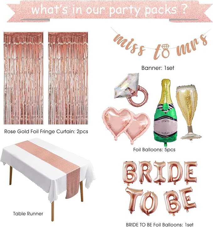 Bachelorette Party Decorations, Bridal Shower Decorations Including Photo Props, Table Runner, Veil, Headband, Banner, Cups, Sash, Balloons, Topper, Sticker, Bride Bachelorette Party Supplies