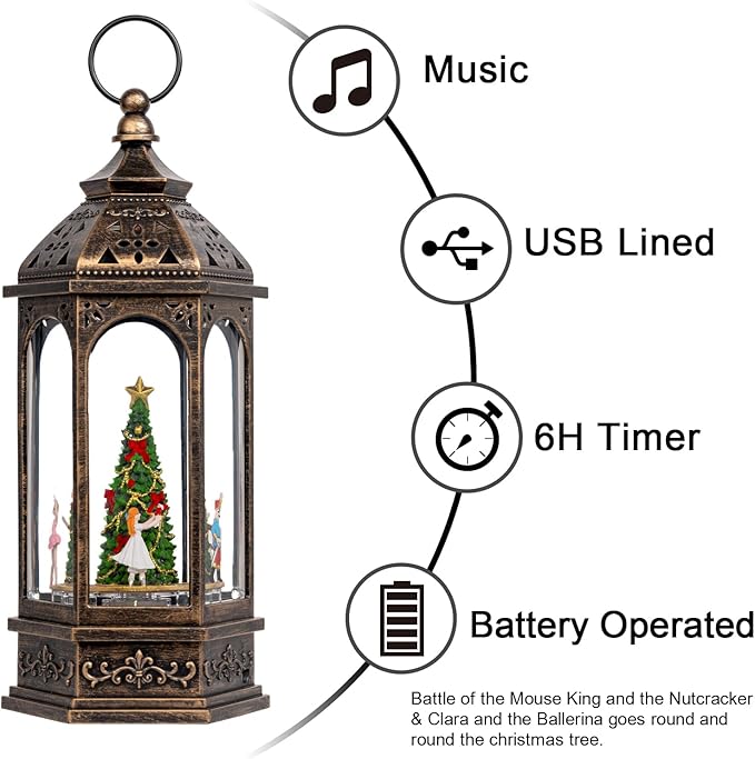 12.8'' Rotating Nutcracker Suite Scene Musical Lighted Christmas Tree Snow Globe Water Lantern with Swirling Glitter Decoration