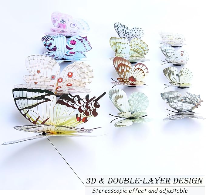 Butterfly Wall Decor 24/48 PCS, 3D Butterflies Stickers for Party Decorations with Magnets (White, 24)