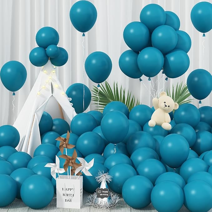 Peacock Blue Balloons 12 Inch, 100 Pack Turquoise Blue Balloon Teal Blue Latex Balloons Matte Dark Teal Aqua Blue Helium Balloons for Birthday Baby Shower Wedding Whale Theme Party Decorations