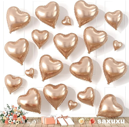 Rose Gold Heart Balloons, Heart Shaped Ballons, 20 Pcs 5/10/18 inch Rose Gold Foil Love Balloons for Valentine's Day Decorations Wedding Engagement Bridal Showers Anniversary Celebrations