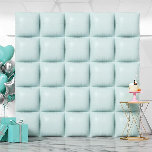 NISOCY 25PCS Pastel Green Square Foil Balloons Wall Backdrop Double Sided Pastel Green Balloons Arch Kit for Birthday Baby Bridal Shower Gender Reveal Easter Wedding Anniversary Party Decorations